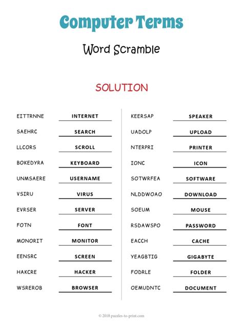 Puzzelwoordenboek computerterm.